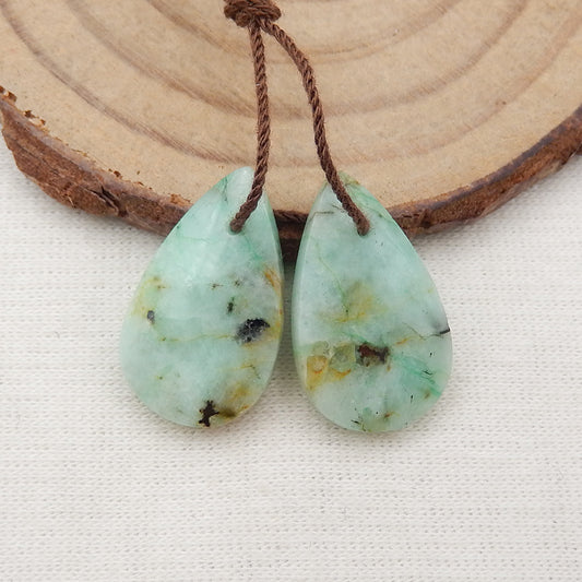 Paire de Boucles d'Oreilles en Pierres Précieuses Chrysocolle Naturelle, 20x14x4mm 3.6g