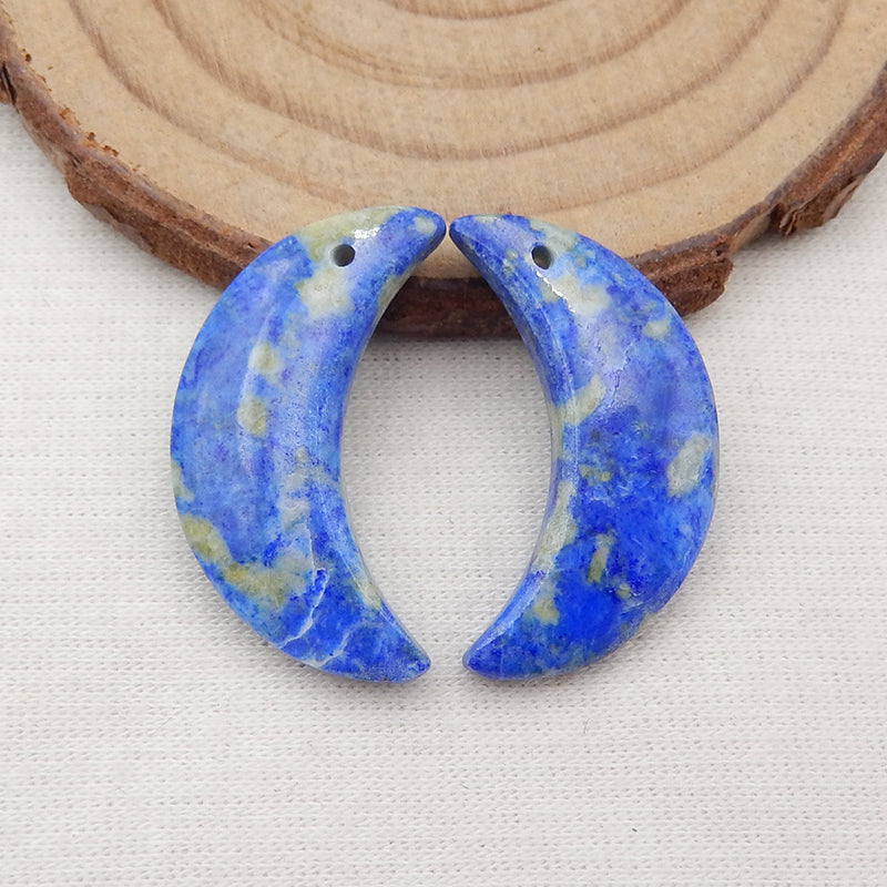 Natural Lapis Lazuli Carved moon Earring Beads 27x10x4mm, 5.5g