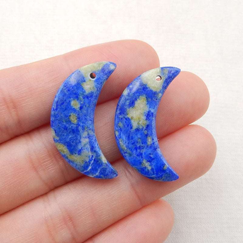 Natural Lapis Lazuli Carved moon Earring Beads 27x10x4mm, 5.5g