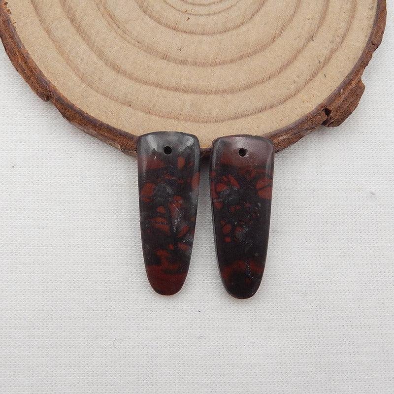 Paire de boucles d'oreilles en pierre de sang africaine naturelle, 26 x 10 x 3 mm, 3,3 g