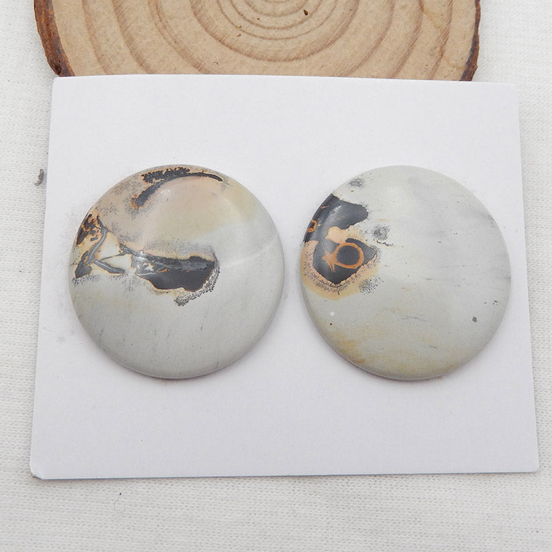 天然 Chohua 碧玉宝石凸圆形一对，28x5 毫米，12 克