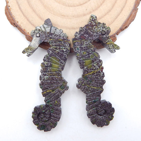 Natural African Blood Stone Carved seahorse Paired 49x22x4mm, 10.1g
