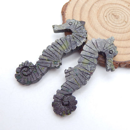 Natural African Blood Stone Carved seahorse Paired 49x22x4mm, 10.1g