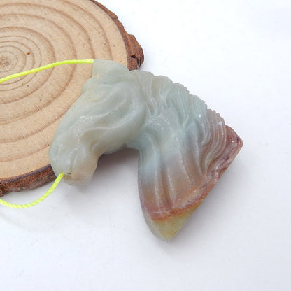Natural Amazonite Carved horse head Pendant Bead 35x27x11mm, 20g