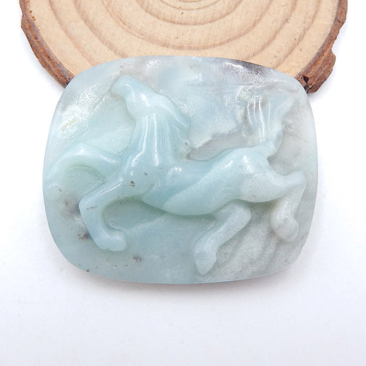 Perle pendentif tête de cheval sculptée à la main en amazonite, 46x39x10mm, 28.4g