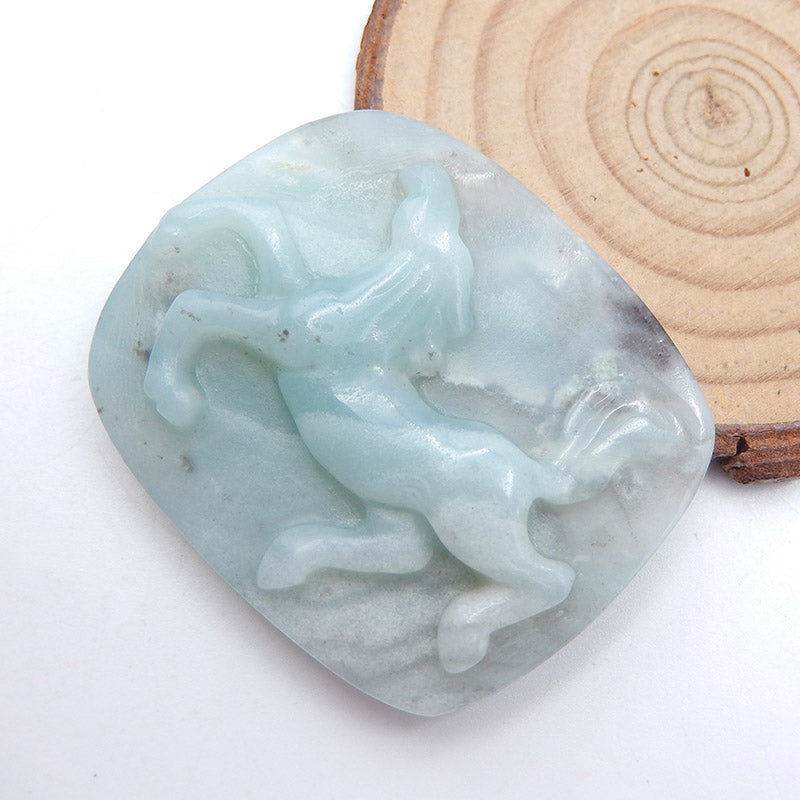 Natural Amazonite Carved horse head Cabochon 46x39x10mm, 28.4g