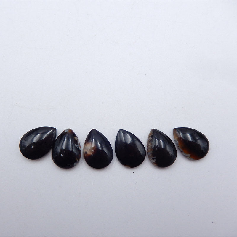 6 pcs Natural Black Agate Cabochons 14x10mm, 4.8g