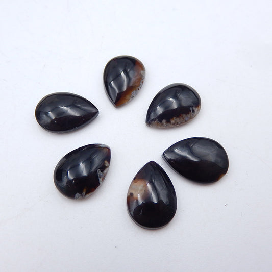 6 cabochons en agate noire 14 x 10 mm, 4,8 g.