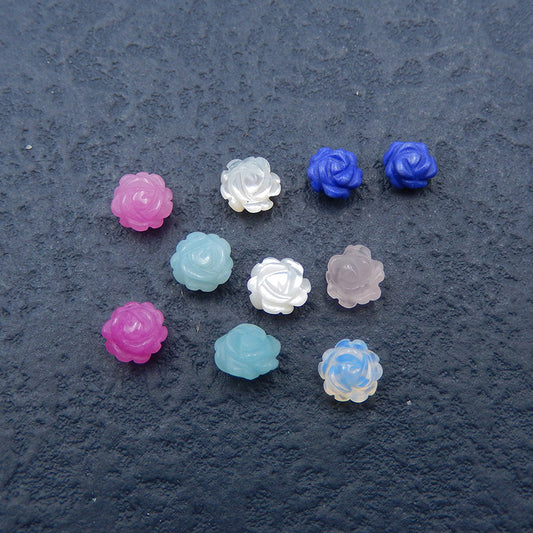 5 paires de cabochons de pierres précieuses de fleurs sculptées, fourniture de conception faite à la main. 6 x 4 mm, 1,7 g