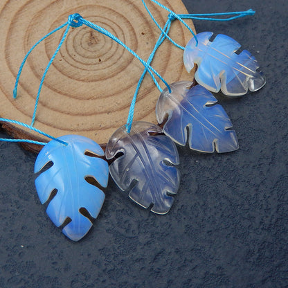 4 pcs Opalite Carved leaf Pendant Beads 23x18x3mm, 8.1g