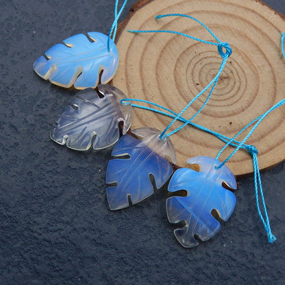 4 pcs Opalite Carved leaf Pendant Beads 23x18x3mm, 8.1g