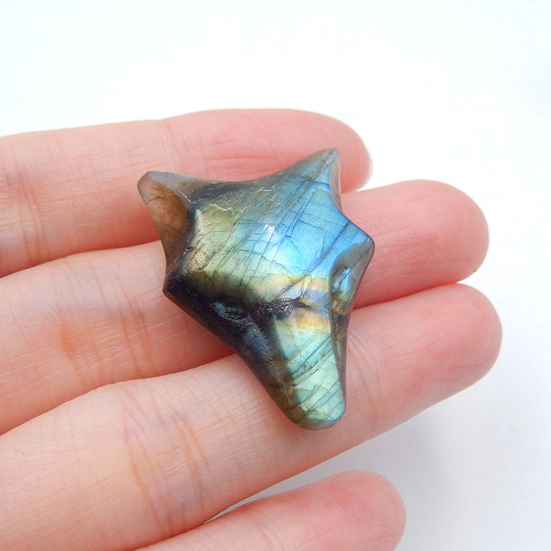 Natural Labradorite Carved wolf head Cabochon 30x23x8mm, 7g