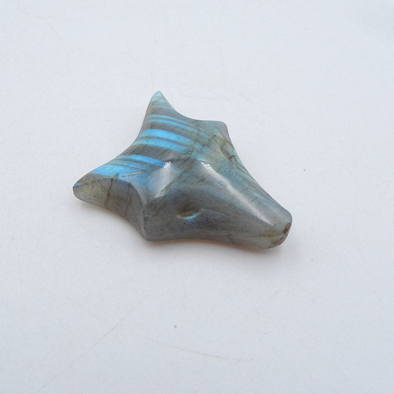 Natural Labradorite Carved wolf head Cabochon 30x22x9mm, 7.5g
