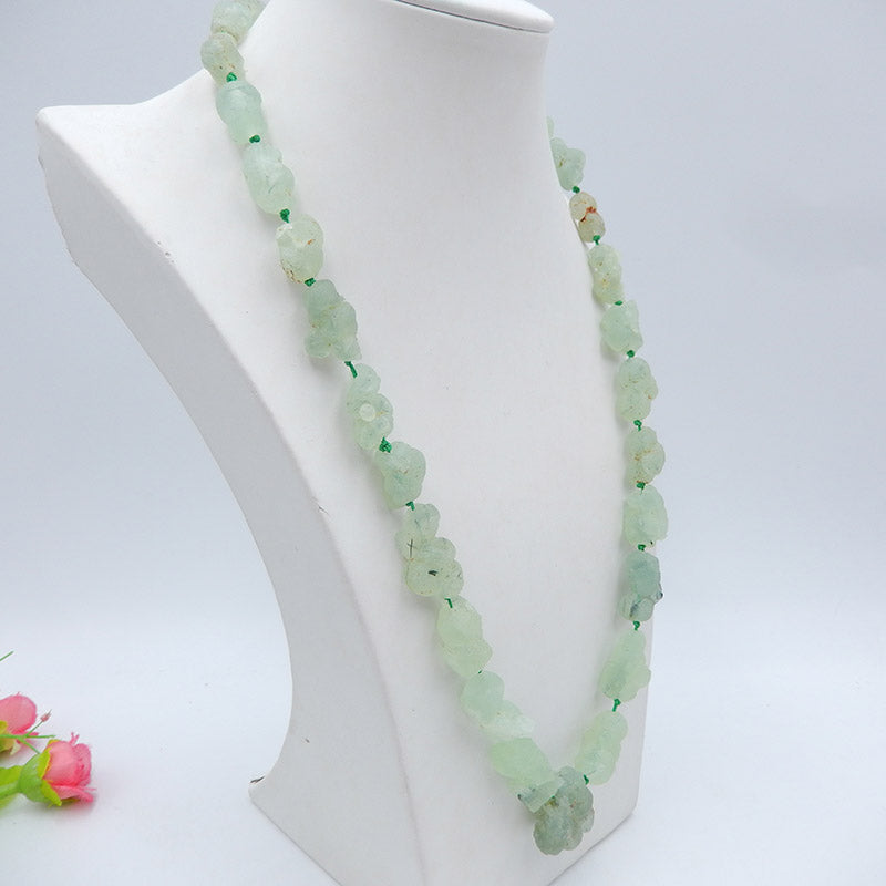 Raw Gemstone Necklaces, Prehnite Gemstone Necklaces Necklace, 925 Silver Buckle Necklace, 22 inch, 76.5g