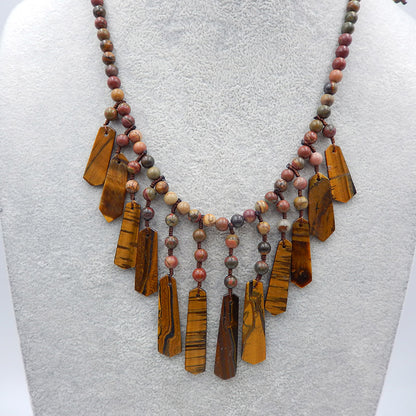 Natural Multi-Color Picasso Jasper, Tiger-Eye Gemstone Necklace, Jewelry Necklace, Adjustable Necklace. 20-28 inch, 50g