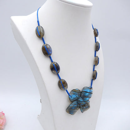 Flower Pendant Gemstone Necklaces, Labradorite Gemstone Necklaces Necklace, Adjustable Necklace, 16-26 inch, 43.7g