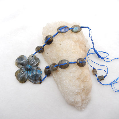 Flower Pendant Gemstone Necklaces, Labradorite Gemstone Necklaces Necklace, Adjustable Necklace, 16-26 inch, 43.7g