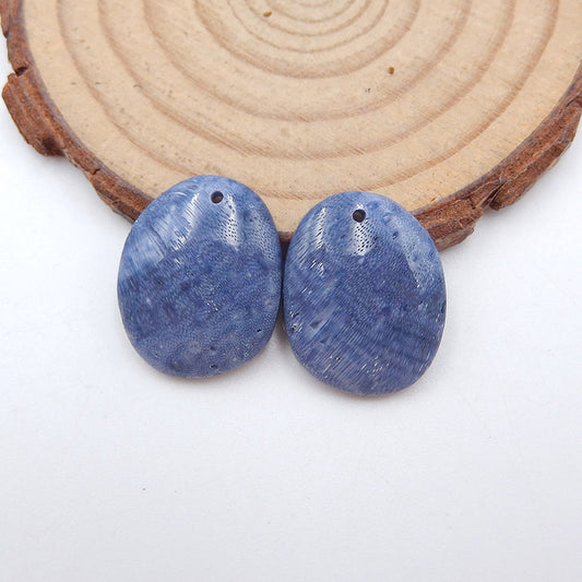 Natural Blue Coral Earring Beads 20x15x4mm, 4.2g
