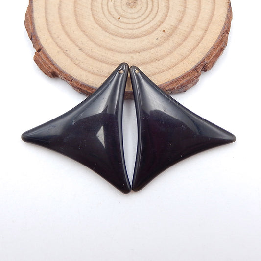 Paire de boucles d'oreilles en obsidienne naturelle, pierre pour la fabrication de boucles d'oreilles, 33x30x5mm, 8.7g