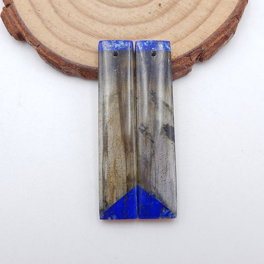 Paire de Boucles d'Oreilles Collées Labradorite Lapis Lazuli Naturelle, 40x8x4mm, 6.6g