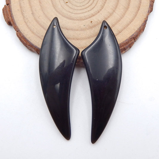 Paire de boucles d'oreilles en obsidienne naturelle, pierre pour la fabrication de boucles d'oreilles, 48X16X4mm, 8.4g