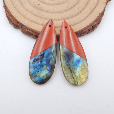 Intarsia of Red River Jasper and Labradorite Earring Beads 34x13x4mm, 6.6g