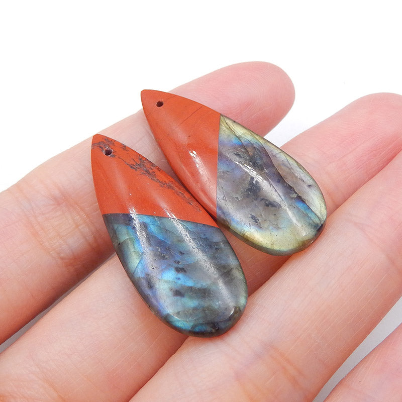 Intarsia of Red River Jasper and Labradorite Earring Beads 34x13x4mm, 6.6g