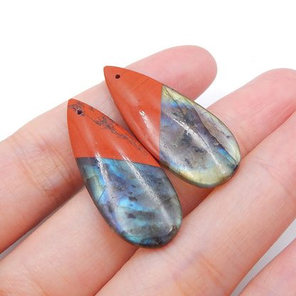 红河碧玉和拉长石胶合宝石耳环一对 34x13x4 毫米，6.6 克