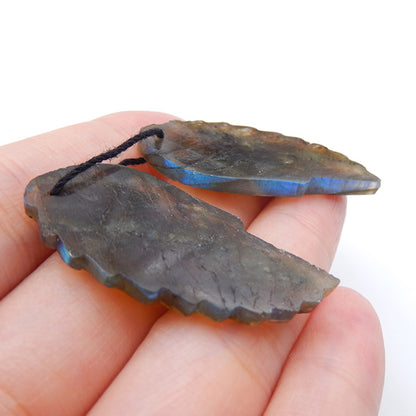 Natural Labradorite Carved wings Earring Beads 37x17x4mm, 9.6g