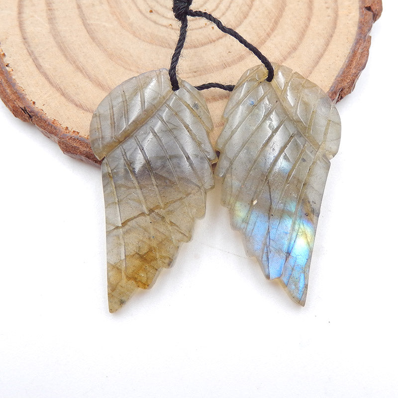 Natural Labradorite Carved wings Earring Beads 36x15x4mm, 8g