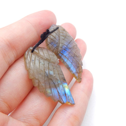 Natural Labradorite Carved wings Earring Beads 36x15x4mm, 8g