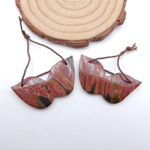 Natural Red Creek Jasper Earring Beads 19x37x4mm, 8.1g
