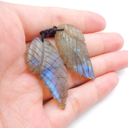 Natural Labradorite Carved wings Earring Beads 36x15x4mm, 8g