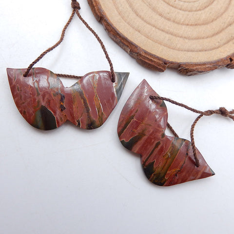 Natural Red Creek Jasper Earring Beads 19x37x4mm, 8.1g