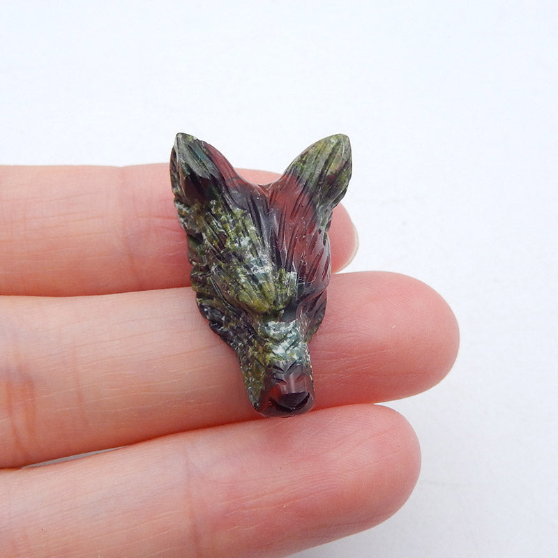 Natural Dragon Blood Stone Carved wolf head Pendant Bead 25x16x10mm, 5.5g