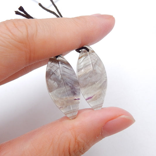 Natural Rainbow Fluorite Carved leaf Earring Beads 27x12x4mm, 5.1g