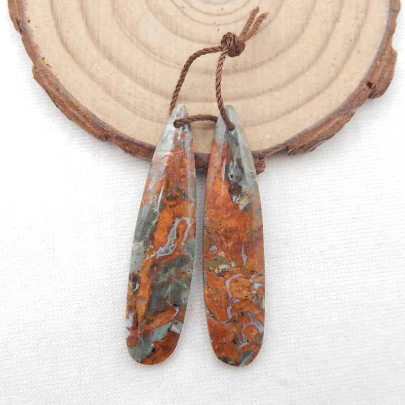 Paire de Boucles d'Oreilles Percées en Opale Verte Naturelle, 41x10x4mm, 5.4g