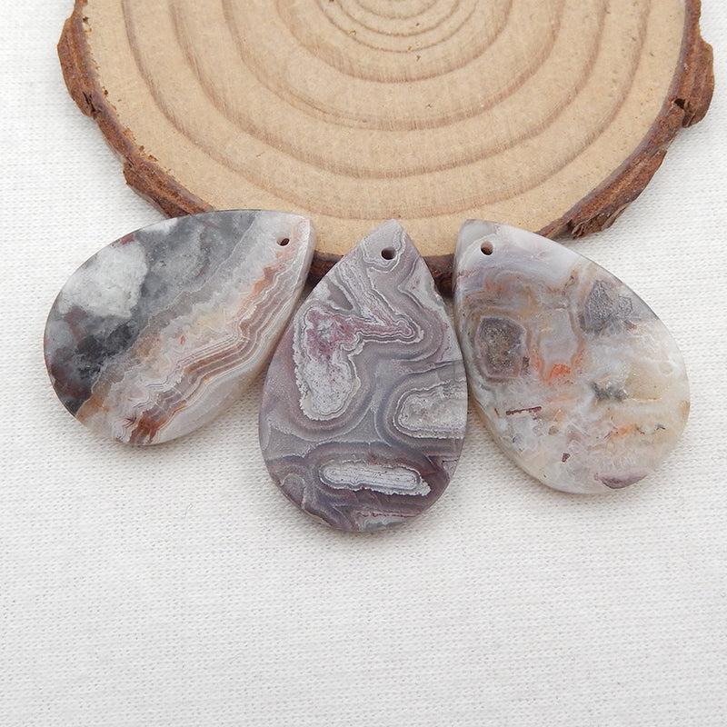 3 pcs Natural Crazy Lace Agate Pendant Beads 29x19x4mm, 11.6g
