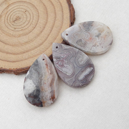3 pcs Natural Crazy Lace Agate Pendant Beads 29x19x4mm, 11.6g