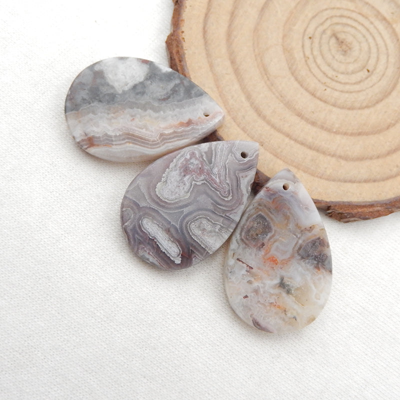 3 pcs Natural Crazy Lace Agate Pendant Beads 29x19x4mm, 11.6g