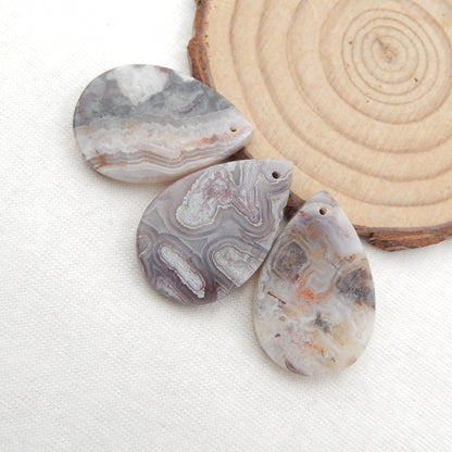 3 pcs Natural Crazy Lace Agate Pendant Beads 29x19x4mm, 11.6g