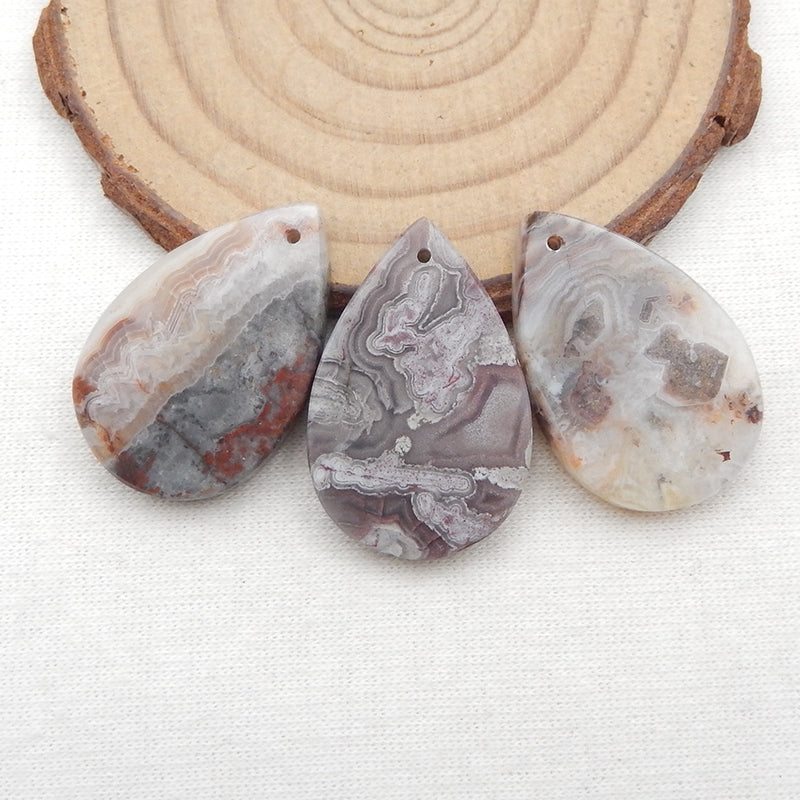 3 pcs Natural Crazy Lace Agate Pendant Beads 29x19x4mm, 11.6g