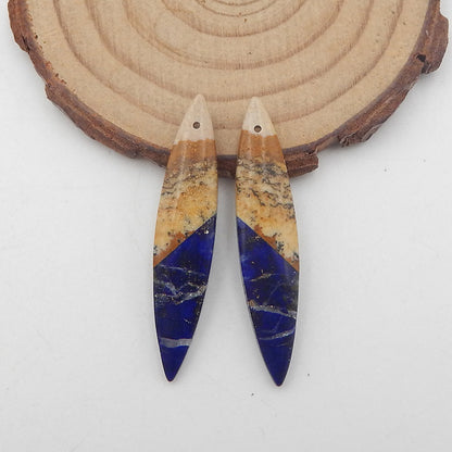Intarsia of Lapis Lazuli and Picture Jasper Earring Beads 40x8x4mm, 4.9g