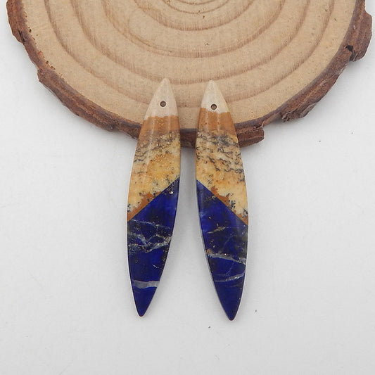 Paire de boucles d'oreilles collées en lapis-lazuli naturel et jaspe illustré, 40x8x4 mm, 4,9 g