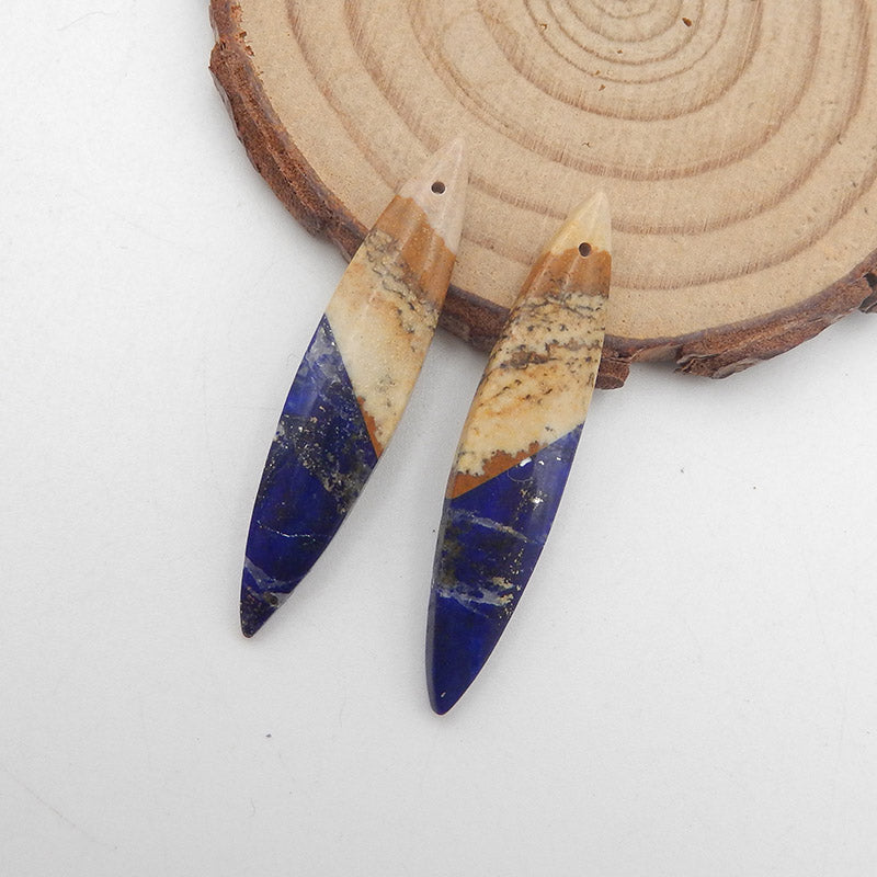 Intarsia of Lapis Lazuli and Picture Jasper Earring Beads 40x8x4mm, 4.9g