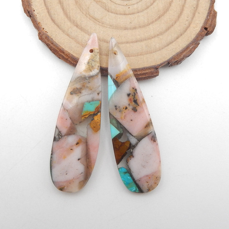 Intarsia of Pink Opal and Turquoise Earring Beads 50x15x5mm, 8.2g