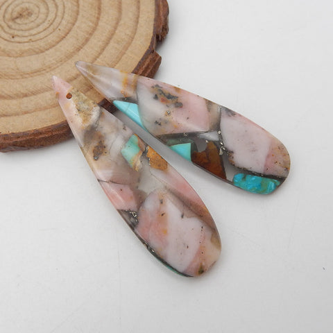 Intarsia of Pink Opal and Turquoise Earring Beads 50x15x5mm, 8.2g