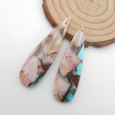 Intarsia of Pink Opal and Turquoise Earring Beads 50x15x5mm, 8.2g