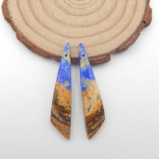 Paire de boucles d'oreilles collées en lapis-lazuli naturel et jaspe illustré, 40x8x4 mm, 4,5 g