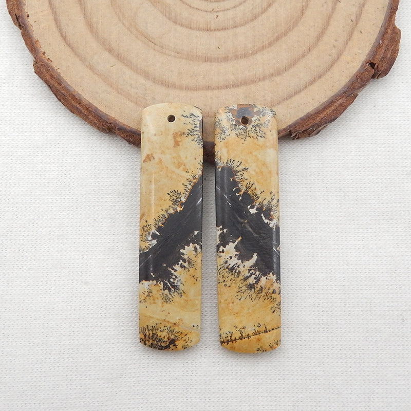 Boucles d'oreilles percées en jaspe Chohua naturel, 39x10x4 mm, 7,4 g